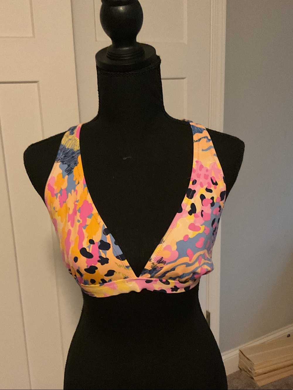 Roxy Multicolor Abstract Print Bikini Top - Pink, Yellow & Blue
